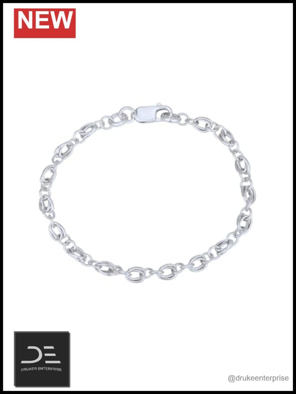 Genuine 925 Sterling Silver Rhodium Plated Fancy Link Chain Bracelet